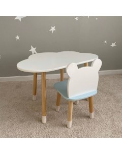 Комплект детской мебели стол Облако белый стул Мишка голубой Dimdom kids