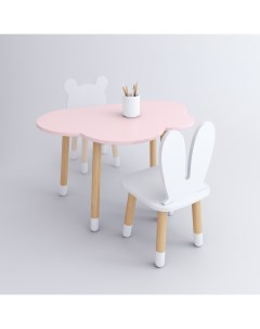 Комплект детской мебели стол Облако розовый стул Зайка белый Dimdom kids