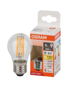 Светодиодная лампа 6 Вт Е27 P филаментная теплый свет Osram