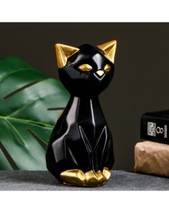 Копилка Кошка геометрическая черная золото 19см Хорошие сувениры