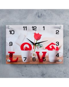 Часы настенные серия Цветы Любовь плавный ход 25 х 35 см Рубин