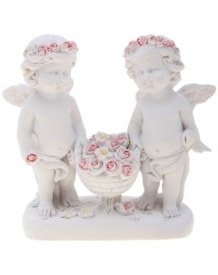 Сувенир полистоун Белоснежные ангелы в розовых веночках с корзиной роз 9х9х3 5 см Хорошие сувениры