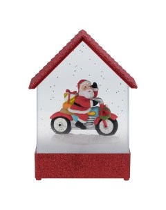 Новогодний сувенир Домик с Дедом Морозом на мотоцикле 8382 Led