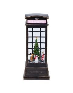 Новогодний сувенир Телефонная будка с Дедом Морозом снеговиком и оленем под ёлкой USB Led