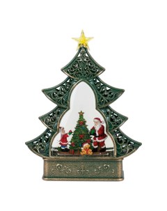 Новогодний фонарь WDL 21019 Ёлка Дед Мороз с мальчиком украшают ёлку 28х22см зеленая Led
