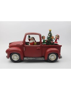 Новогодний сувенир WDL 22015 Дед Мороз на машине Эльфы и ёлочка в кузове 33х16х23см Led