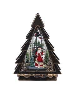 Новогодний сувенир Ёлка Дед Мороз и волк у ёлочки 2 режима USB 22х28см коричневый Led