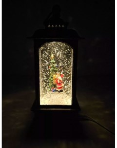 Новогодний фонарь DS 018 Дед Мороз с подарком в руке вращается USB коричневый Led