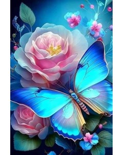 Алмазная мозаика Голубая бабочка на розе на подрамнике 40x50 GA74842 Boomboomshop