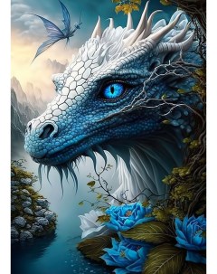 Алмазная мозаика Голубой дракон с синими цветами на подрамнике 40x50 GA74820 Boomboomshop