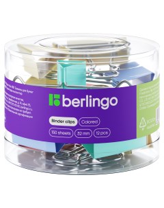 Зажимы для бумаг 32 мм 12 штук цветные Berlingo