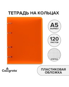 Тетрадь на кольцах a5 120 листов в клетку оранжевая пластиковая обложка блок офсет Calligrata