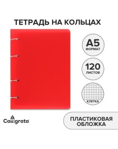 Тетрадь на кольцах a5 120 листов в клетку красная пластиковая обложка блок офсет Calligrata