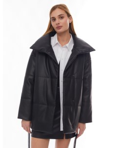 Тёплая дутая куртка из экокожи с высоким воротником и поясом Zolla