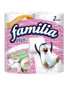 Туалетная бумага Plus Весенний цвет 2 слоя 4 шт с втулкой бело розовая Familia