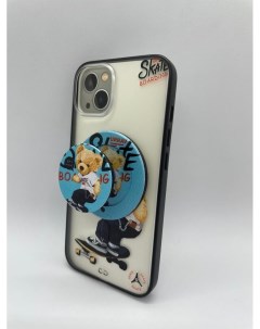 Чехол под Iphone 14 c магнитным попсокетом Мишка на скейте Boter