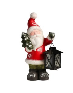Подсвечник Дед Мороз в красной шубке с фонарем и елочкой керамика 15 5х9х30 см Кнр
