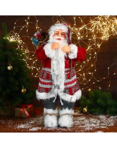 Новогодняя фигурка Дед Мороз в красной шубке с орнаментом 6938359 35x35x60 см Bazar