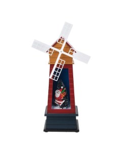 Новогодний фонарь Мельница с Дедом Морозом и ёлочкой USB 15х40 см красный Merry christmas