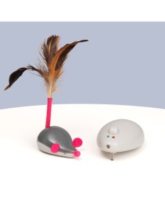 Игрушка на радиоуправлении для кошек Мышка с перьями мышка 7 5х4 5х14 см пульт 9 5х6х3 см Hipet