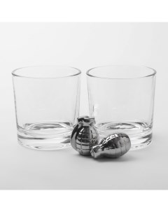 Набор для виски 2 персоны 4 предмета стаканы кубики стекло сталь Граната Bullet Kuchenland