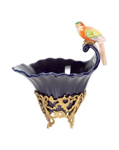 Декоративная чаша с птичкой 23x16x26 см золотисто синяя Гласар