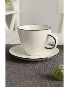 Чашка чайная с блюдцем 14 см белый черный фарфор 7109241 Coincasa