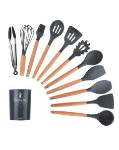 Набор силиконовых кухонных принадлежностей из 11 предметов и подставки черный Кухонная Sogood