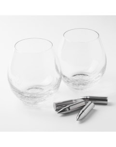 Набор для виски 2 персоны 6 предметов стаканы кубики стекло сталь Кракелюр Пули Bullet Kuchenland