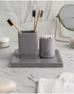 Набор для ванной комнаты 02 3 предмета бетон серый глянцевый Musko home