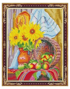 Алмазная мозаика Букет с фруктами 40х50 стразы разн форм полн зап с подр Рыжий кот