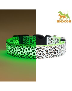Ошейник с подсветкой леопард 3 режима свечения размер xl ош 60 70 х 2 5 см зеленый Пижон