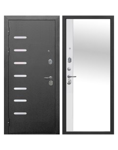 Дверь входная 9СМ левая антик серебро эмалит белый с зеркалом 960х2050 мм Ferroni