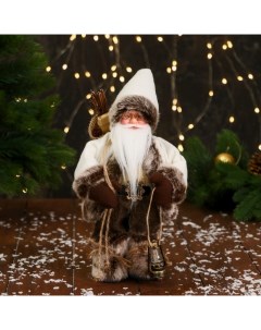 Новогодняя фигурка Дед Мороз в пушистом колпачке с фонариком 7856744 13x13x28 см Bazar