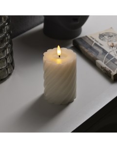 Светодиодная свеча витая белая 7 5 12 5 7 5 см пластик воск батарейки ааах2 не в комплекте свечение  Luazon lighting