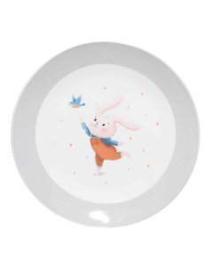 Тарелка закусочная детская 19 см фарфор N бело серая Кролик с птицей Ideas life Kuchenland
