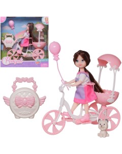 Игровой набор Junfa Кукла 13 см на бело розовом велосипеде с питомцем Junfa toys