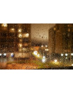 Картина на холсте 60x110 Окно стекло дождь капли огни Linxone