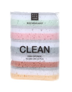 Губка для мытья посуды 10x6 см 5 шт поролон абразив овальная пастель Clean Kuchenland