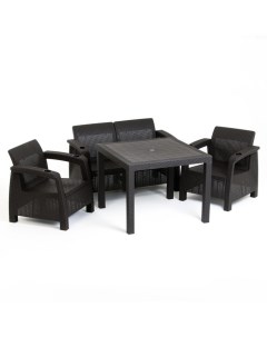 Комплект мебели диван 2 кресла стол квадратный коричневого цвета Nobrand