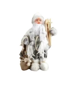 Фигурка новогодняя Дед Мороз в белом шубке с лыжами 18 х 30 см Зимнее волшебство