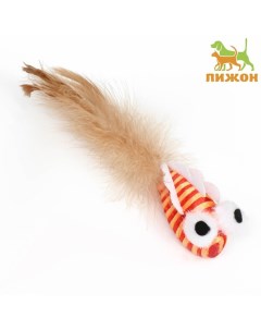 Игрушка для кошек Полосатая рыба оранжевый текстиль перья 5 см Пижон