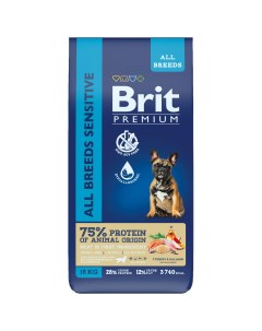Сухой корм для собак Premium Dog Sensitive для пищеварения с индейкой лососем 15 кг Brit*