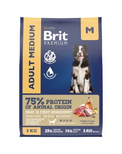 Сухой корм для средних собак Premium Dog с индейкой и телятиной 3 кг Brit*