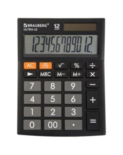 Калькулятор настольный ULTRA 12 BK 192x143 мм 12 разрядов двойное питание ЧЕРНЫЙ 250491 Brauberg