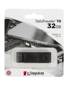 Флешка USB Type C DataTraveler 70 DT70 32GB 32ГБ USB3 2 черный Kingston