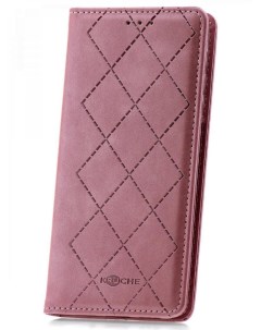 Чехол на Redmi Note 9 Pro Kruche Rhombus розовый книжка с карманом для карт с магнитом