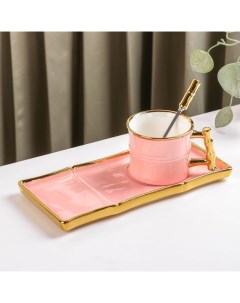 Чайная пара с ложкой Сладкая вата 200 мл блюдце 24x11 см цвет розовый Nobrand