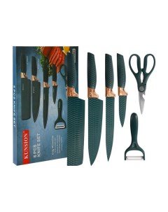 Набор кухонных ножей 4 шт из нержавеющей стали с ножницами и овощечисткой цвет зеленый Fantasy earth