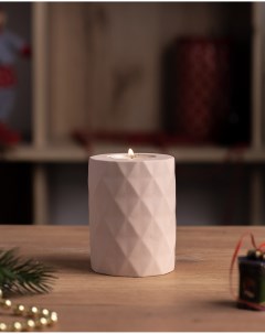 Декоративный подсвечник для чайной свечи Diamond M 7x10 см бетон розовый матовый Musko home